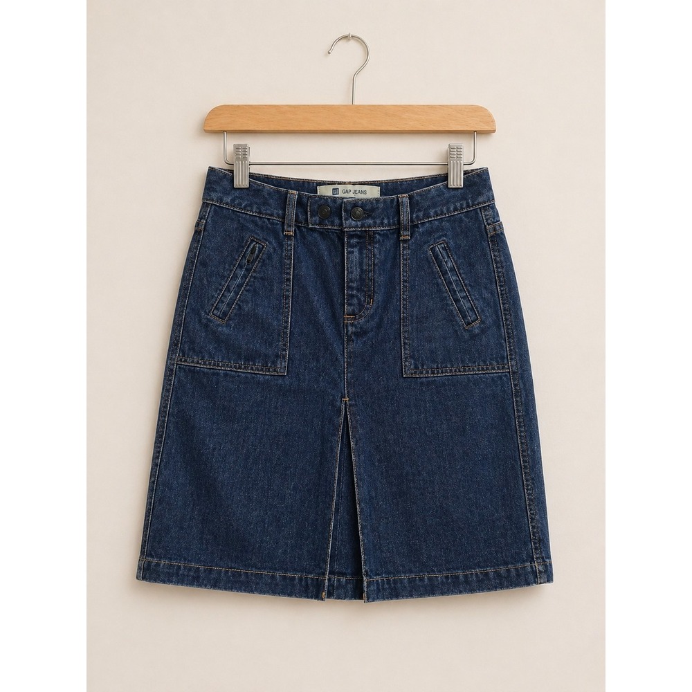 Gap Denim Skirt Women 6 Dark Wash Utility A Line Front Slit Y2K Western